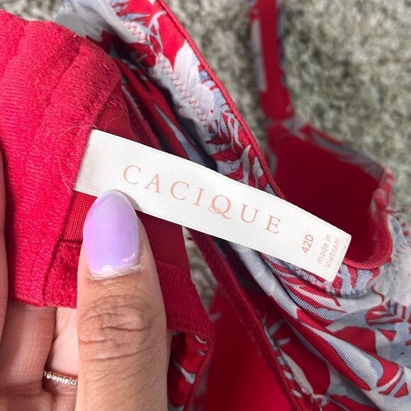 Cacique Bra Women’s 42D Simply Wire Free Plunge Red and Gray Tropical Print - Picture 5 of 6